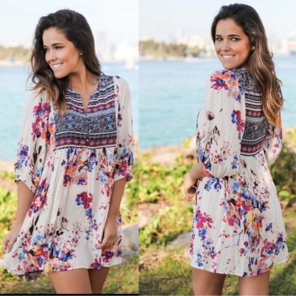 Umgee Dresses & Skirts - Umgee Claire Floral Boho Pink Royal Combo Dress